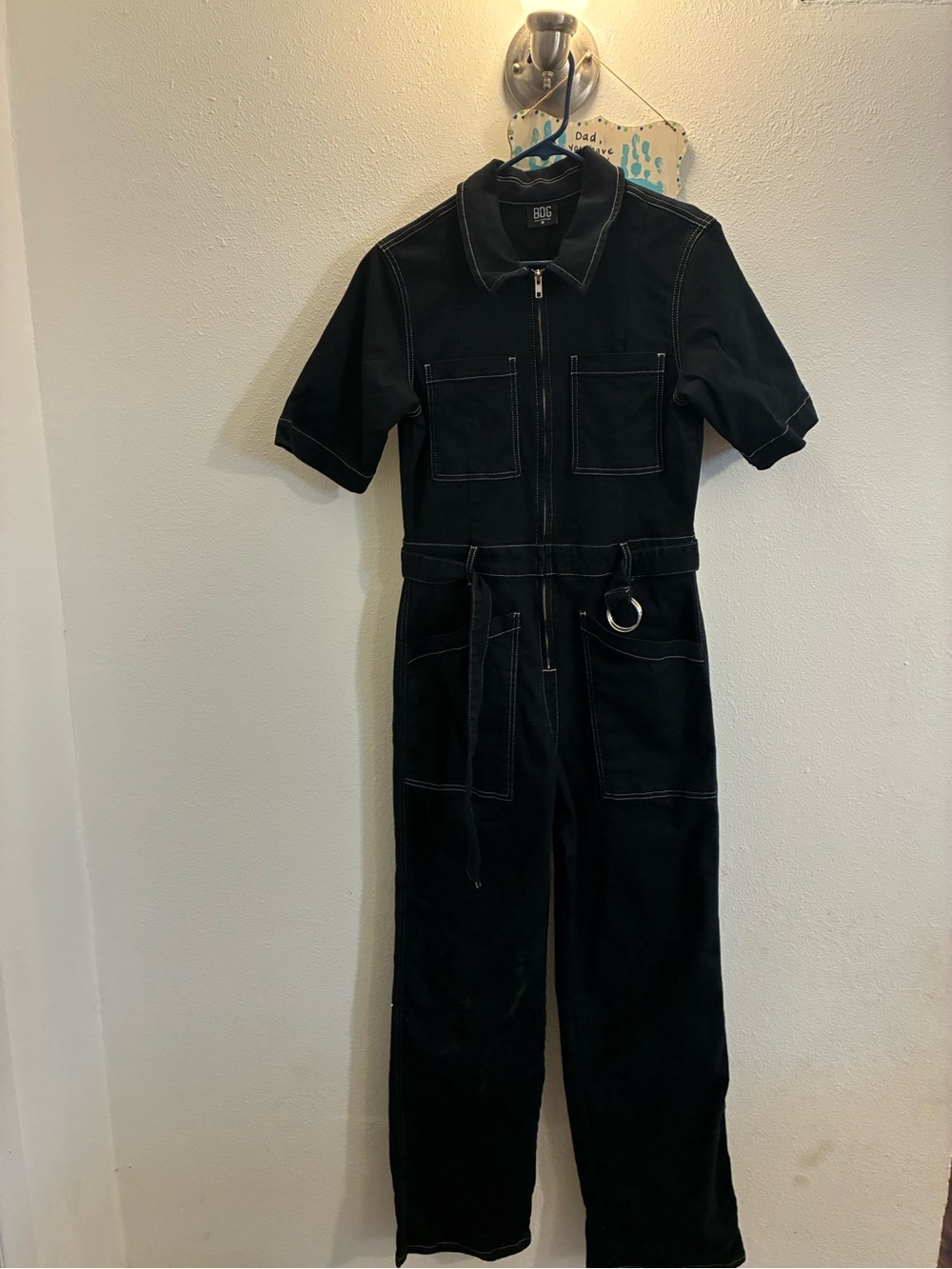 BDG Black Short-Sleeve Utility Jumpsuit with O-Ring Detail